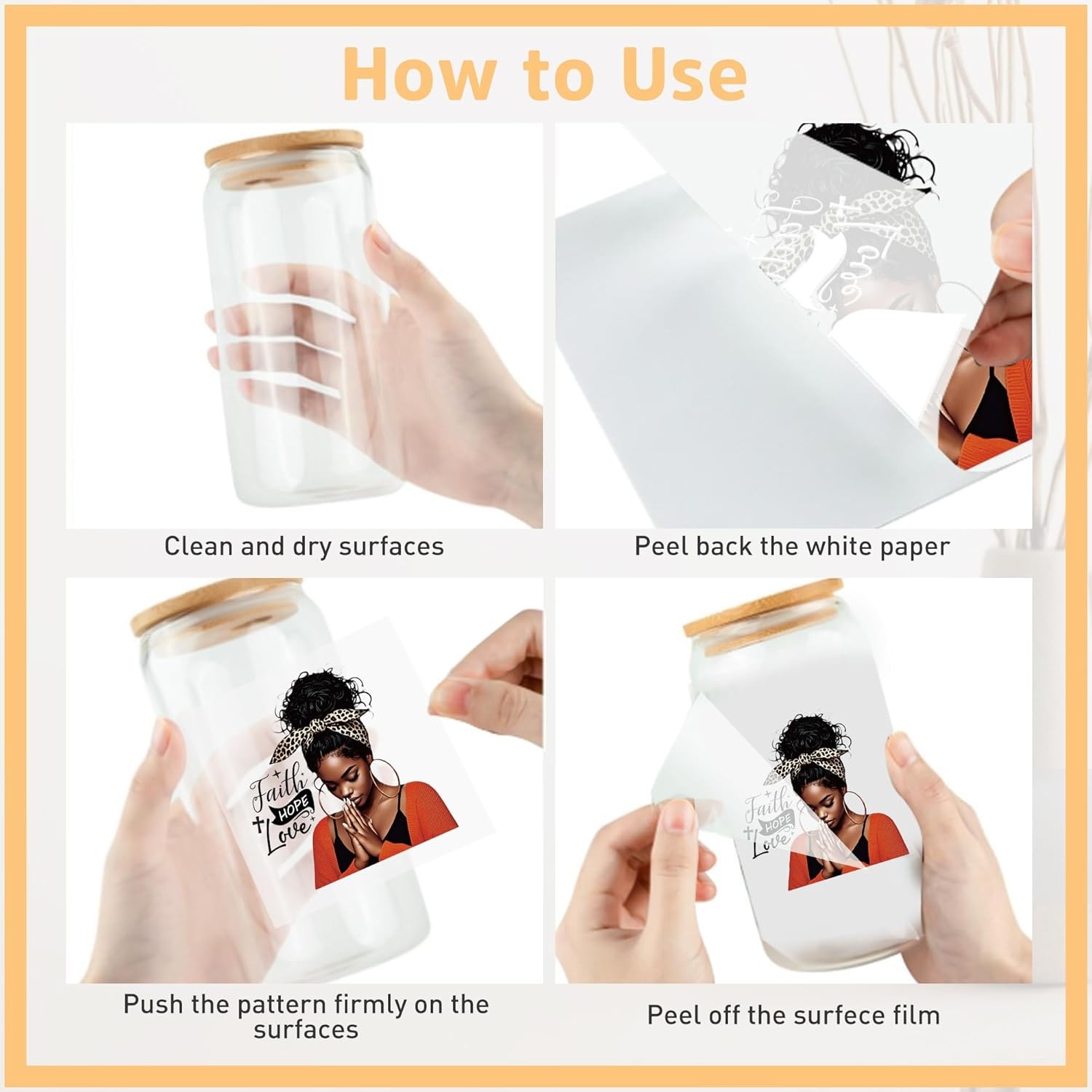 20Pcs Black Girl Pray UV DTF Cup Wraps Inspirational Waterproof Transfer Decals