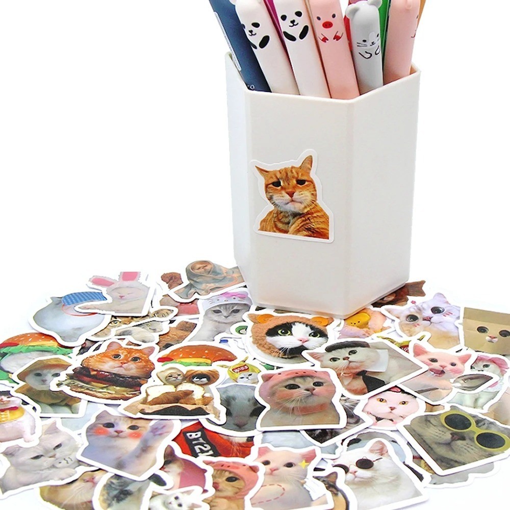 100pcs Funny Cat Meme Stickers Cartoon Decals For Guitar Phone Bicycle Laptops