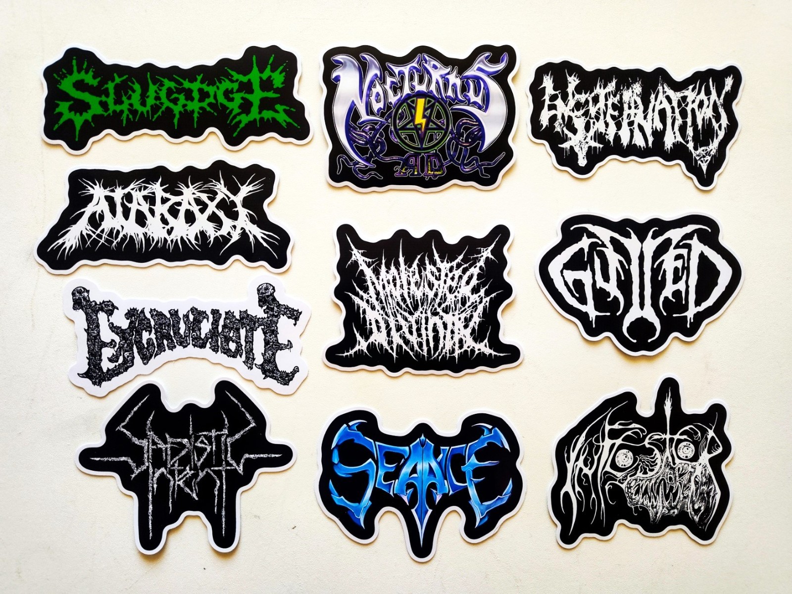 Death Metal Sticker Pack (10) Set 18 Slugdge Seance Excruciate Grind Hard Bands