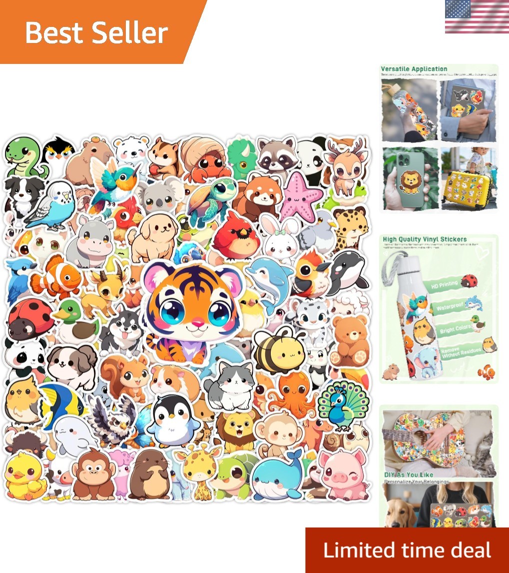 100 Pcs Cute Cartoon Animal Stickers Pack for Teens Adults Kids | Waterproof …