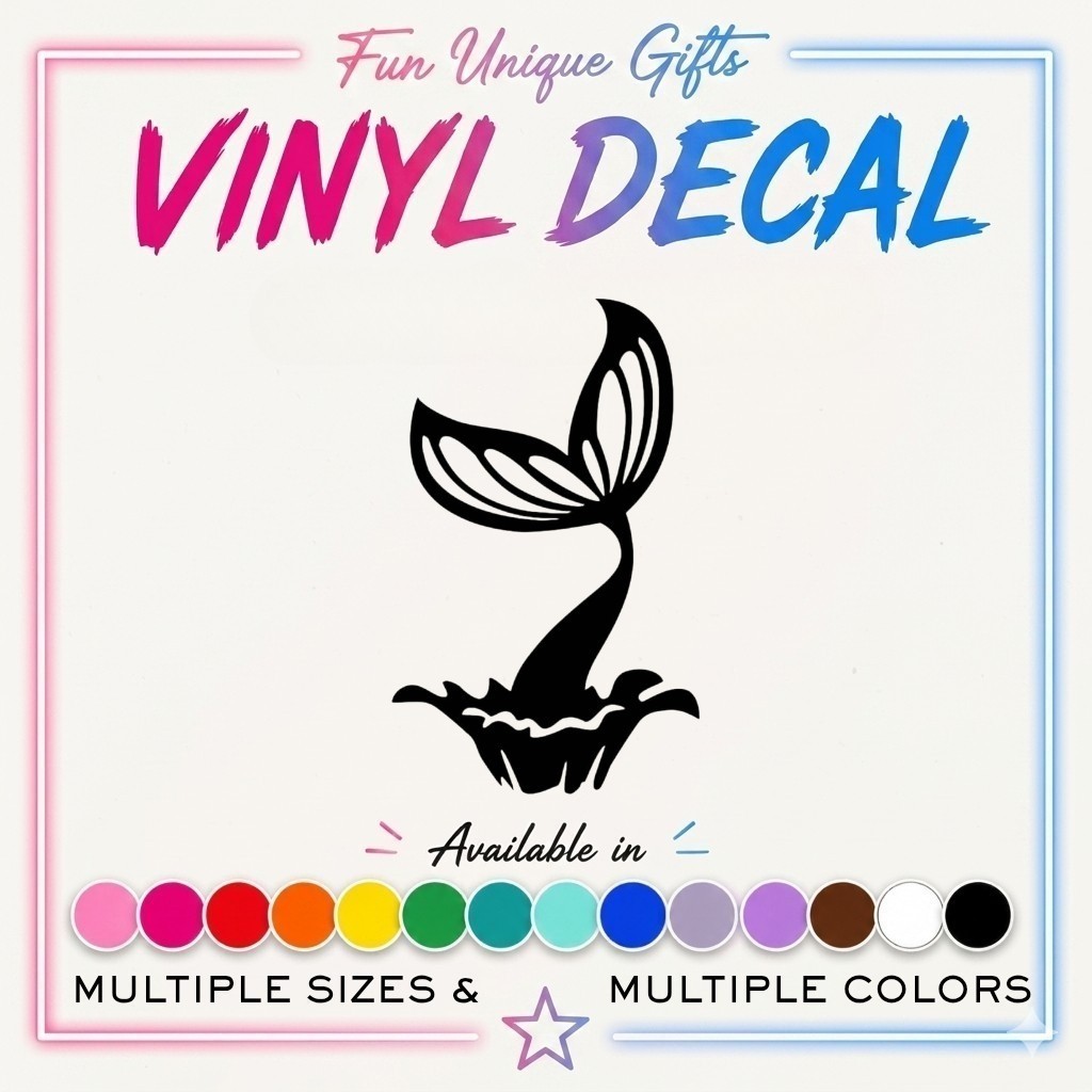 Mermaid Tail Water Splash Vinyl Decal Sticker FREE SHIPPING Size & Color Choice