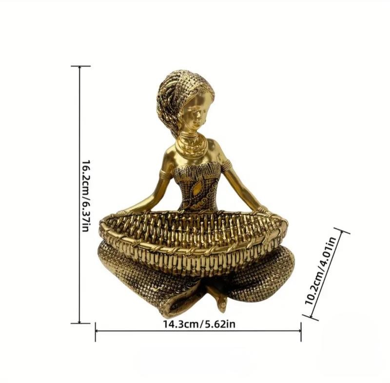 African Woman Statue Jewelry & Key Holder Resin Figurine Home Decor
