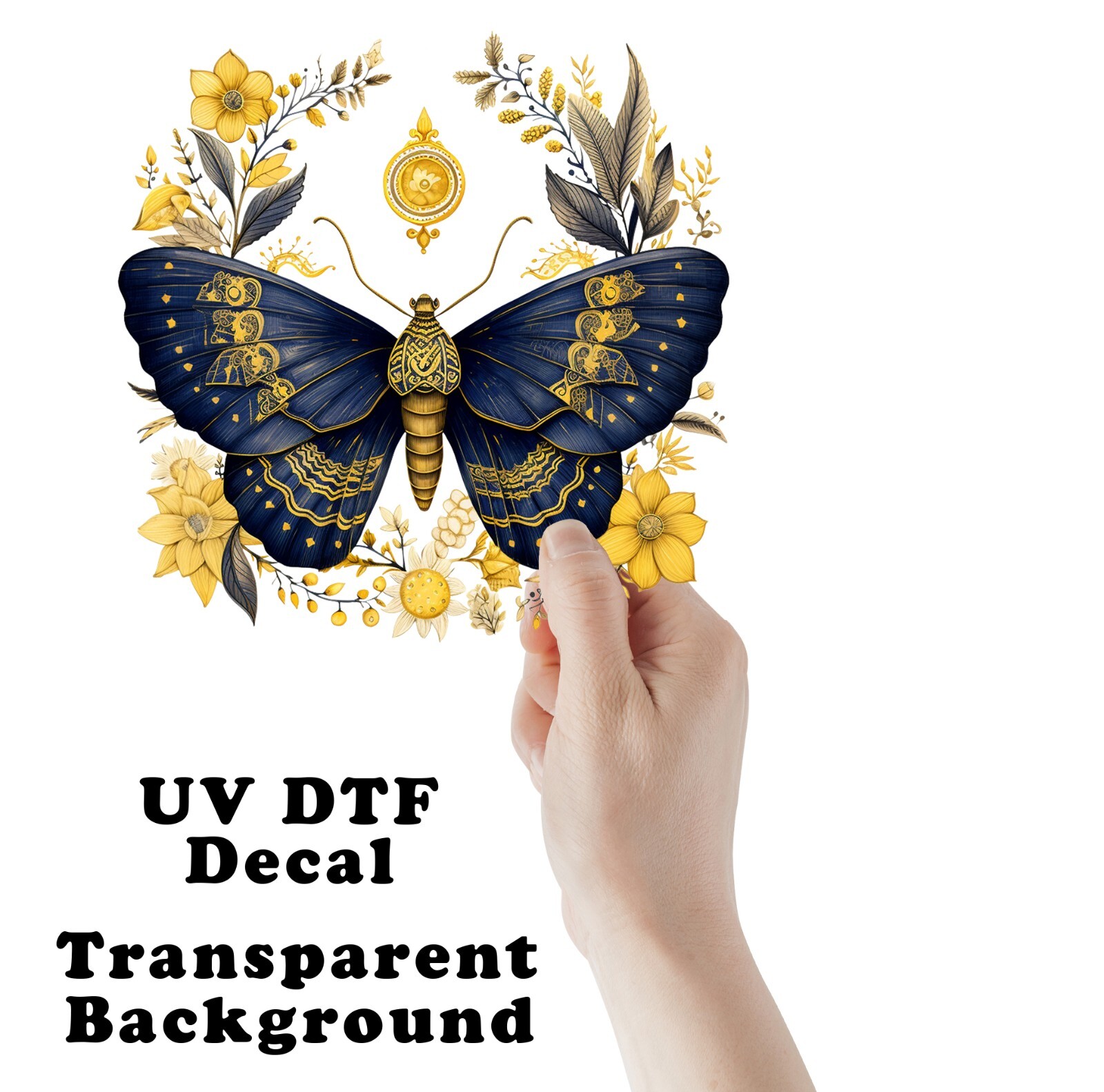 Navy Blue and Yellow Butterfly UV DTF Transparent Sticker / Decal