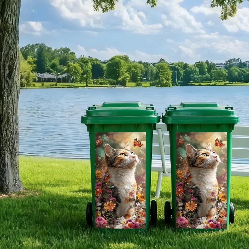Wdesyadms Trash Can Stickers 15 x 32 Inch Stick Cat Butterfly Decal