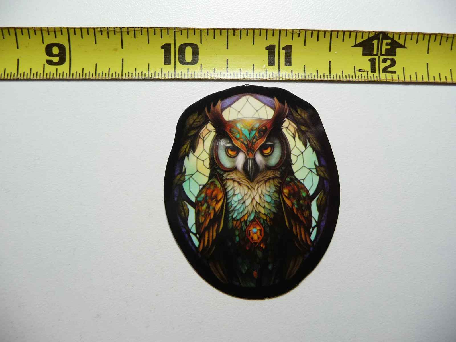 WISE OLD OWL SMALL STICKER DECAL STAINED GLASS STYLE BEAUTIFUL COLORS