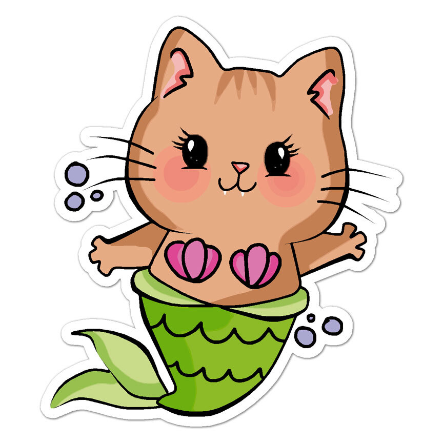 Kitten Cat Mermaid, Vinyl Decal Sticker, Indoor Outdoor, 3 Sizes, #8705