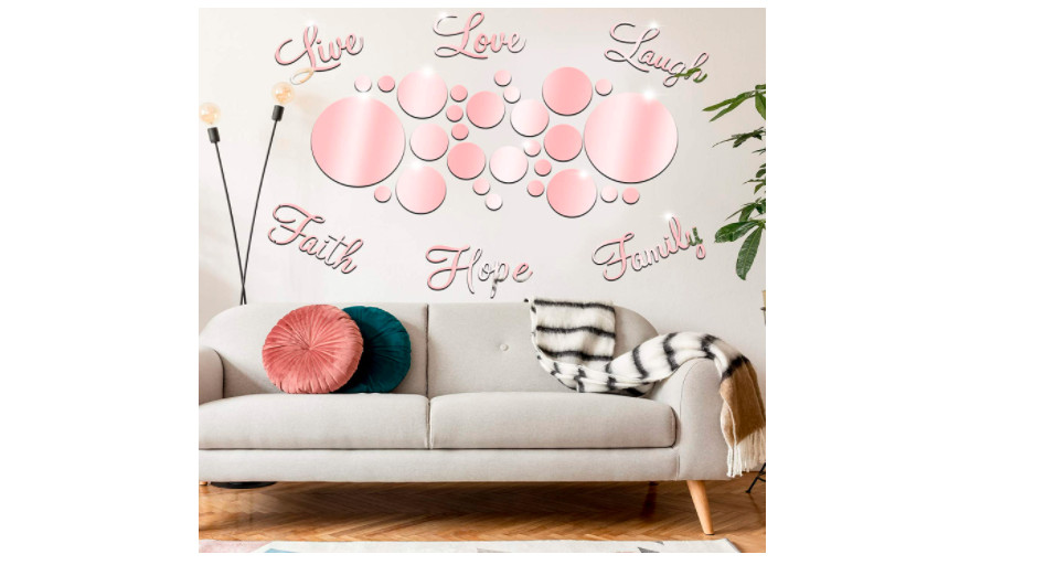 3D Mirror Wall Decor Acrylic Stickers DIY Faith Laugh Hope Love Family Rose Gold