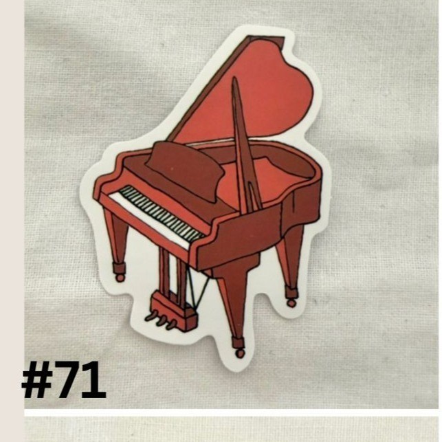 Red Grand Piano Vinyl Sticker 1.75×2.25 in Vintage Style Piano Decal No71