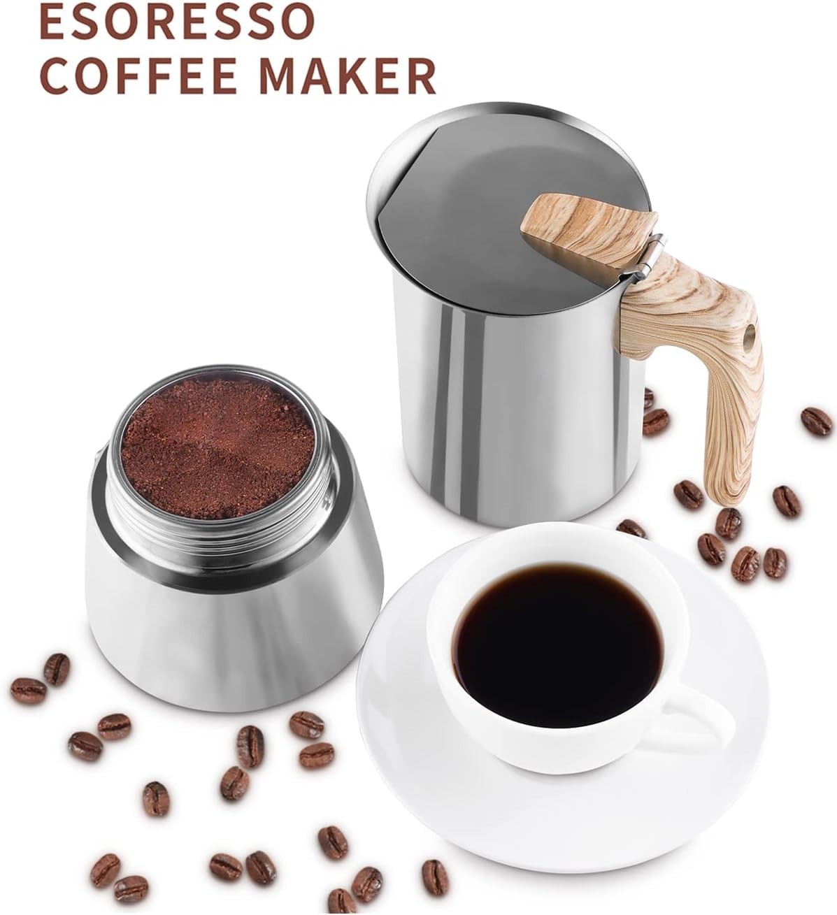 Stovetop Espresso Maker Stainless Steel 9 Cups, Induction-Capable Mocha Pot 4…