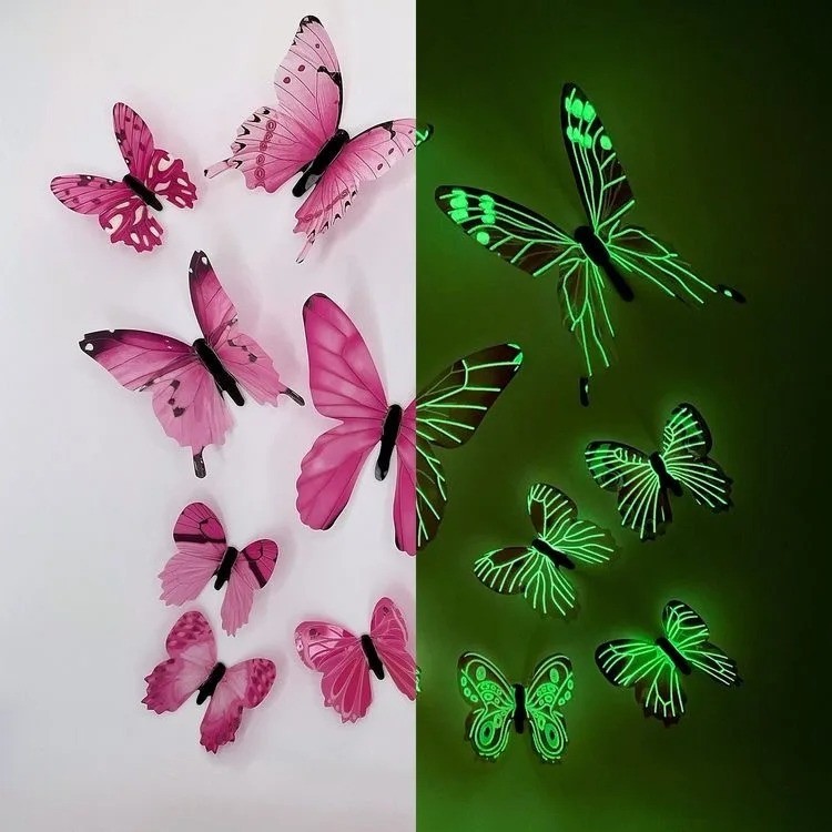 12PCS 3D Luminous Butterfly Wall Stickers DIY Home Decor Modern Art Gift USA