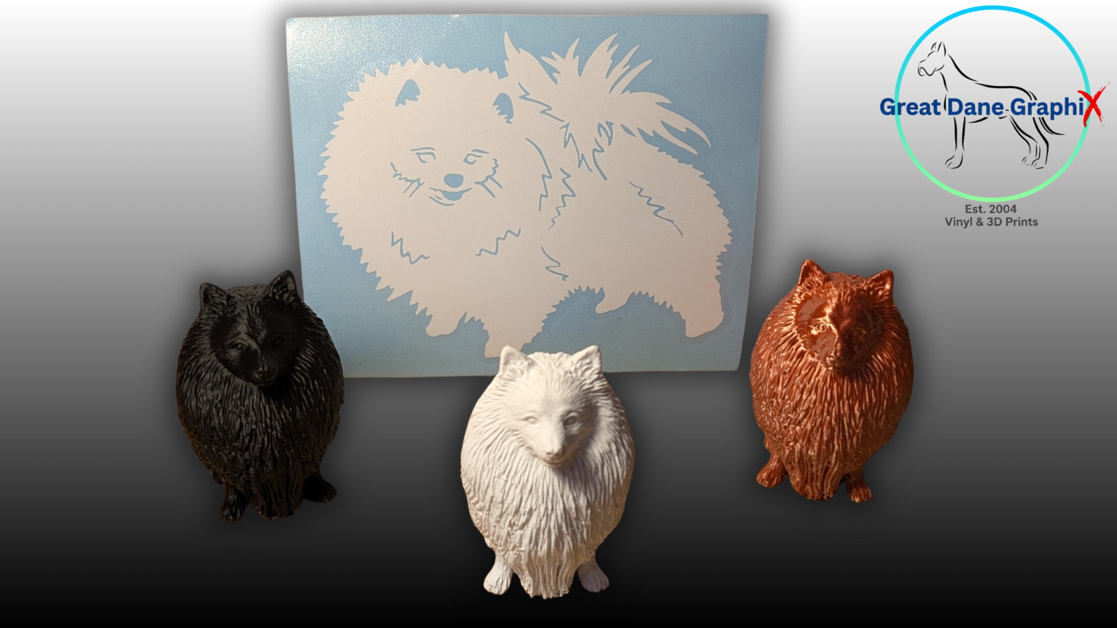 Pomeranian Figure & Decal Set – 3D Printed – Paintable DIY Dog Art Combo Set