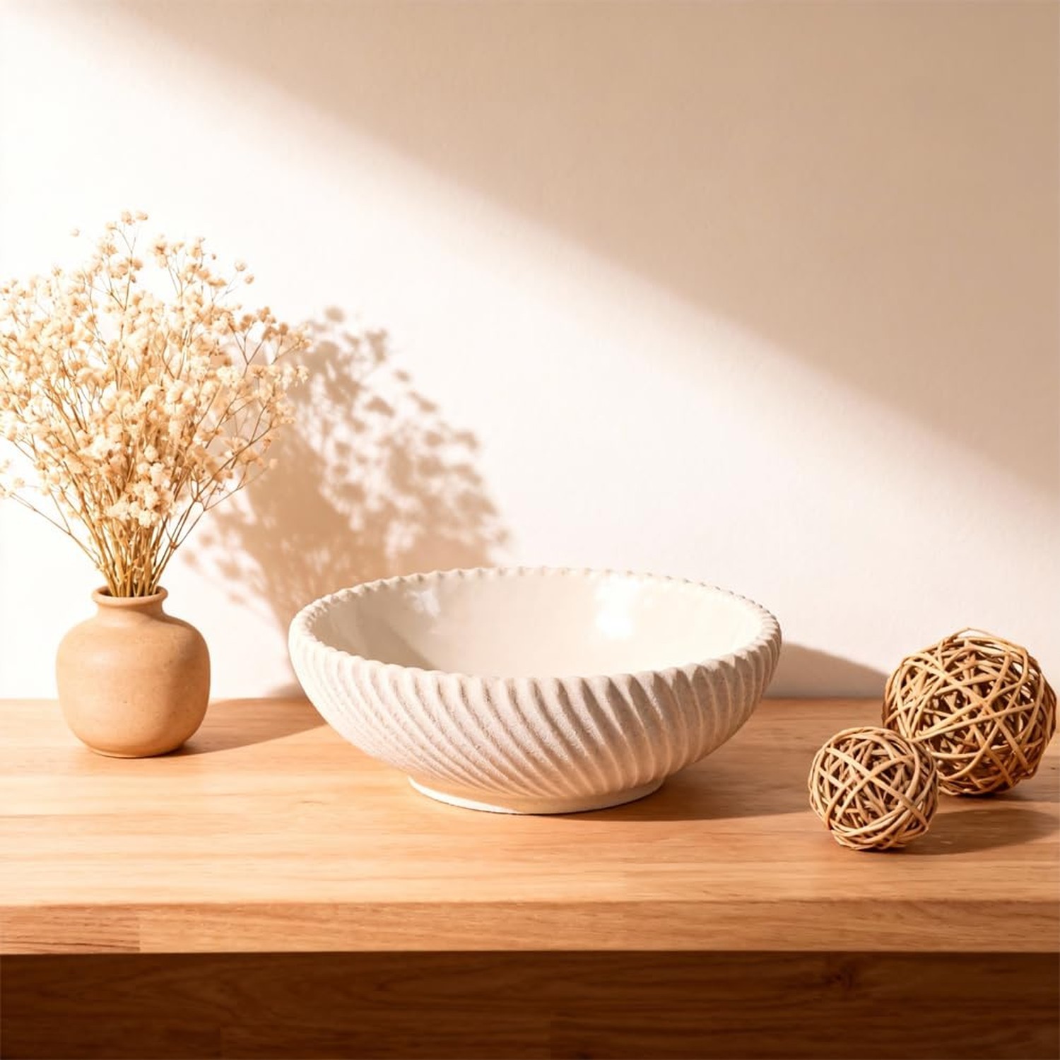 Large Resin Decorative Pedestal Bowl for Home Decor – Sandstone Ribbed Fruit …