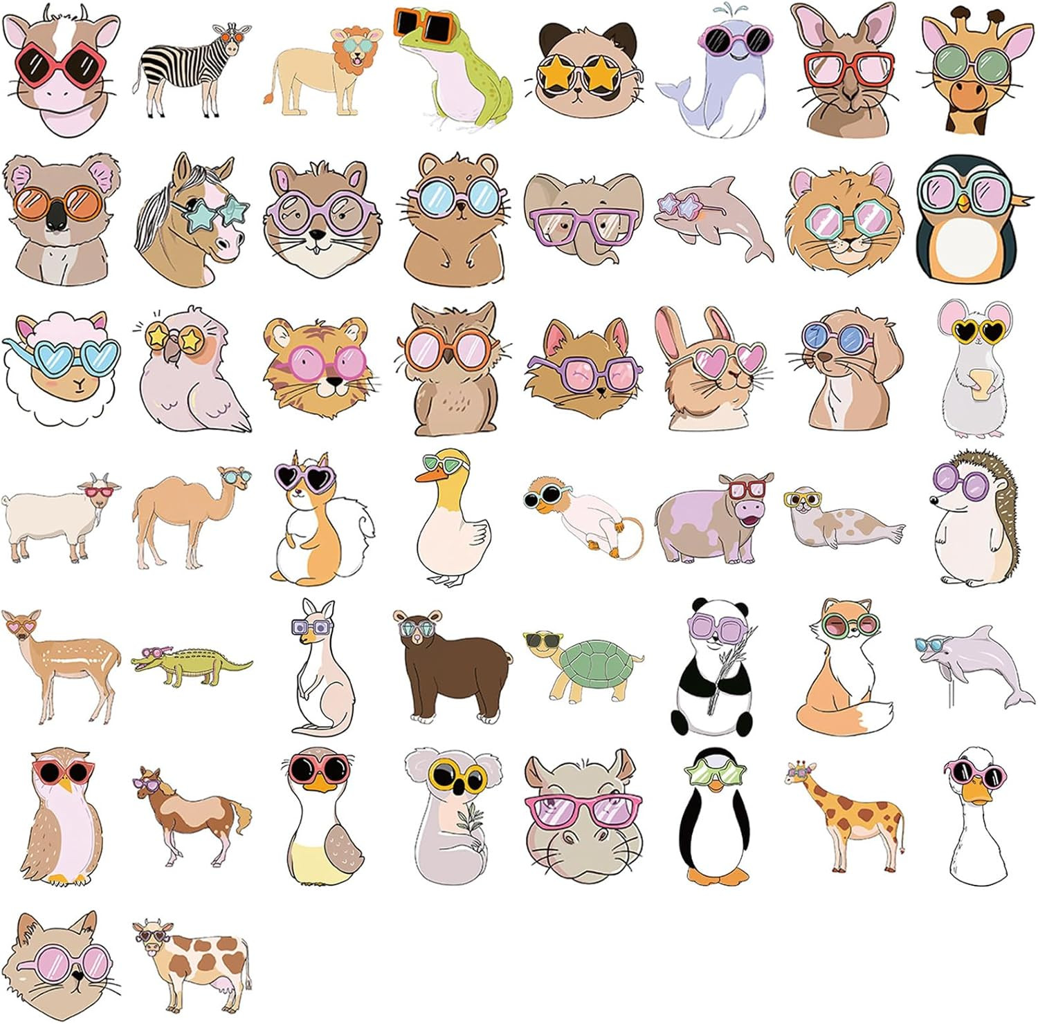 50Pcs Funny Meme Animal Stickers for Kid Cute Animal with Glasses Stickers Fun G