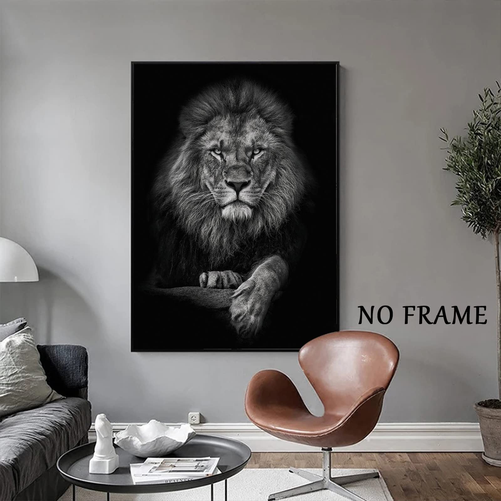 Black And White Lion Canvas Wall Art Animal Prints Portraits Lion Head Wall A…