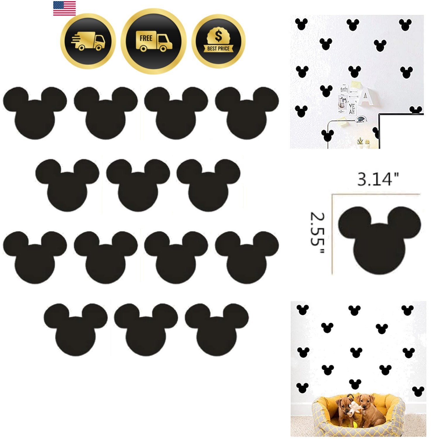 Cartoon Wall Sticker,Cute Animal Wall Art Easy RemovableBlack