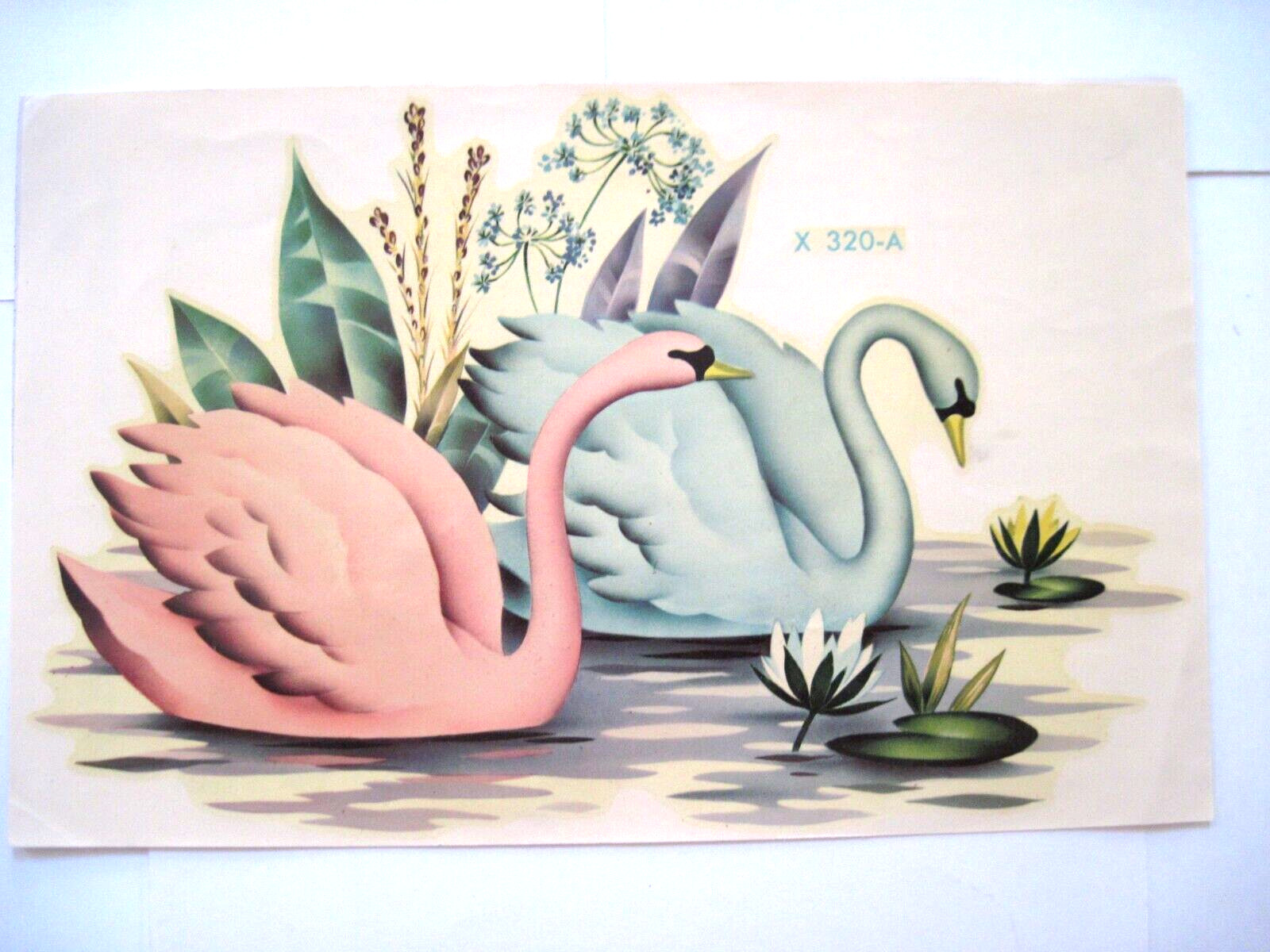 Mid-Century Swan Decal by "Meyercord" Lovely Colors of Light Blue & Pink *