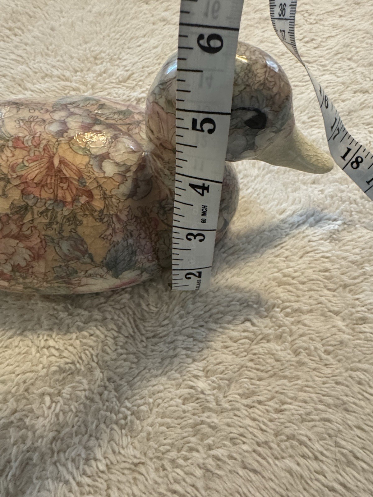 Vintage Floral Decoupage Duck Decoy Figurine Country Cottagecore Home Decor