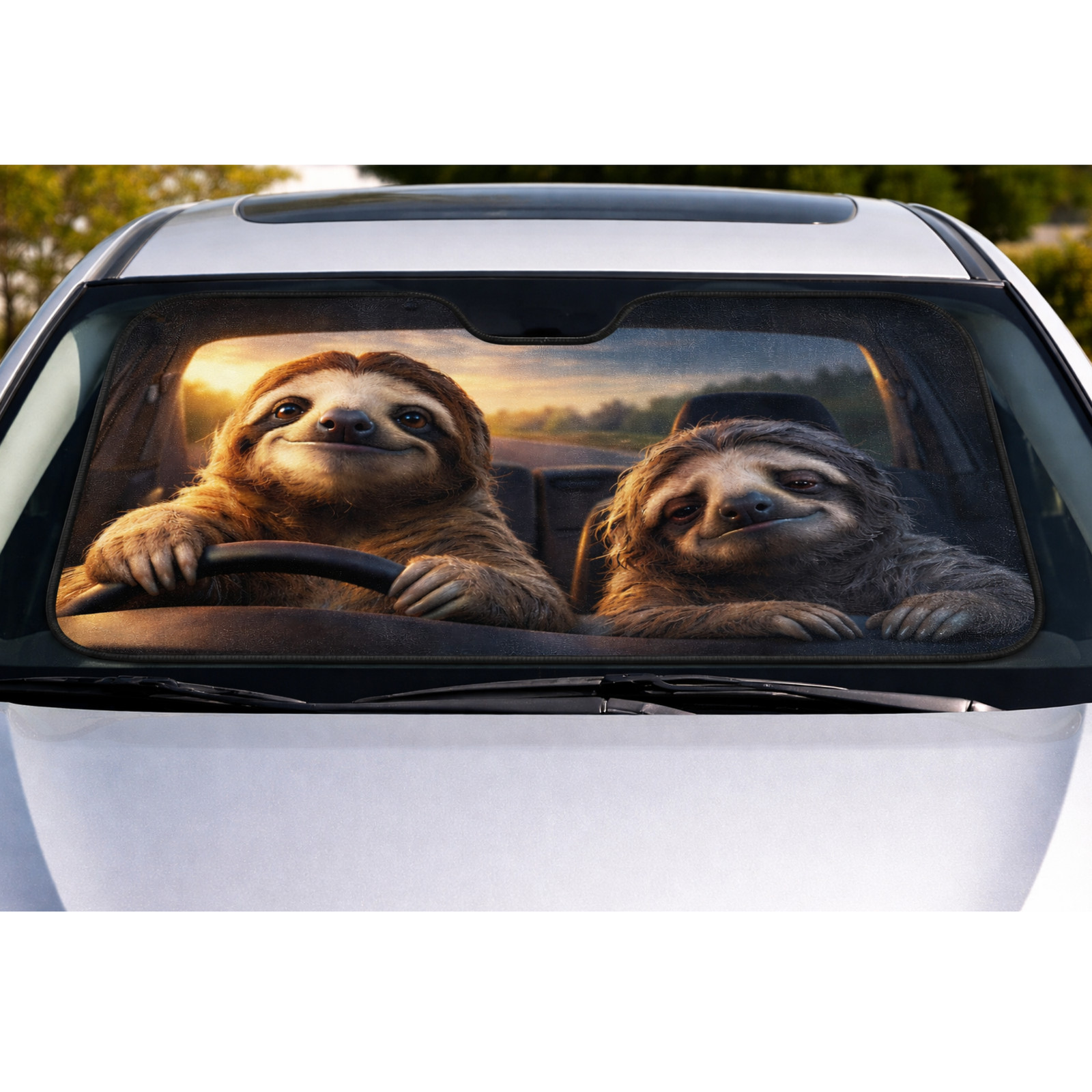 Funny Sloth Driving Car Sunshade Cute Animal Windshield Sun Shade Car Truck