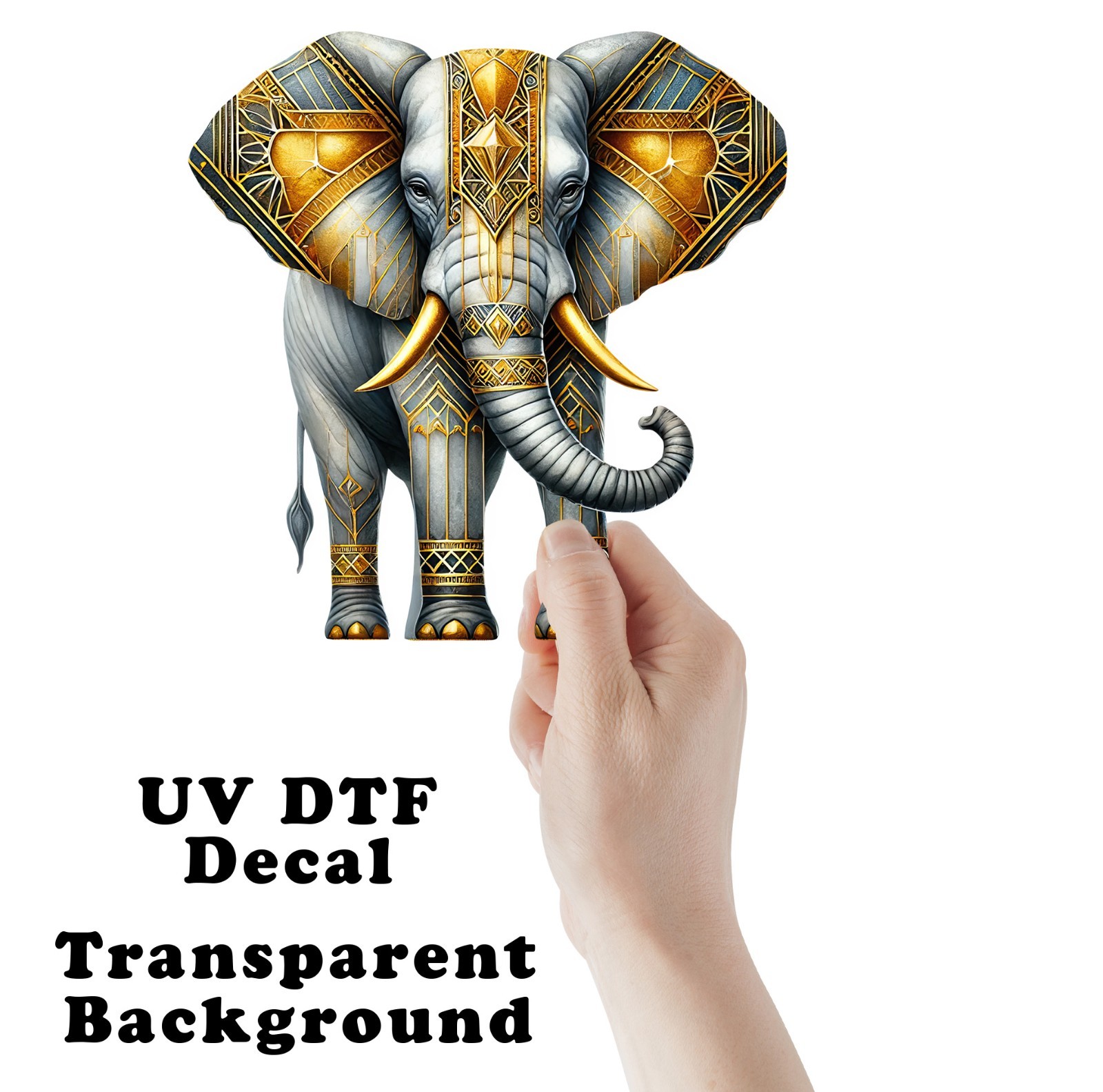 Art Deco Elephant UV DTF Transparent Sticker / Decal