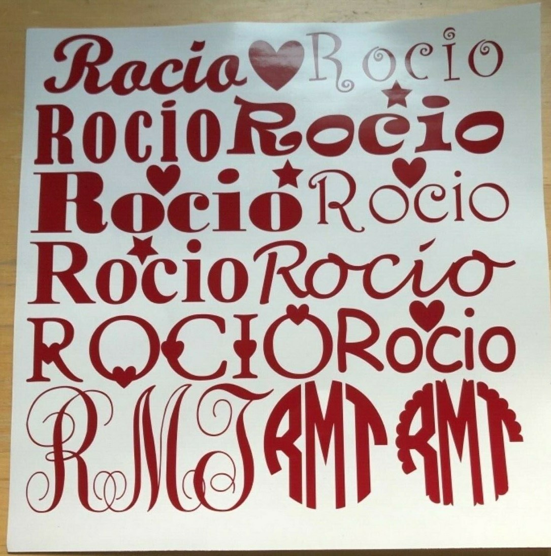 12" Sheet of Vinyl Monograms & Names for School Supplies, Custom, Personalized
