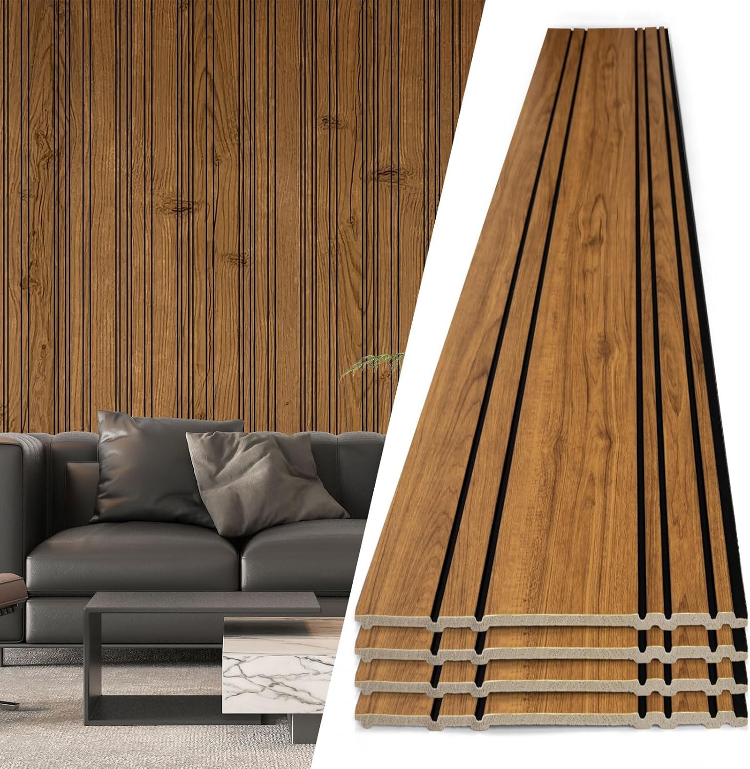 4-Pack Glue-On Wall Panels Wood Grain Texture Interior Wall Decor 104"x12"