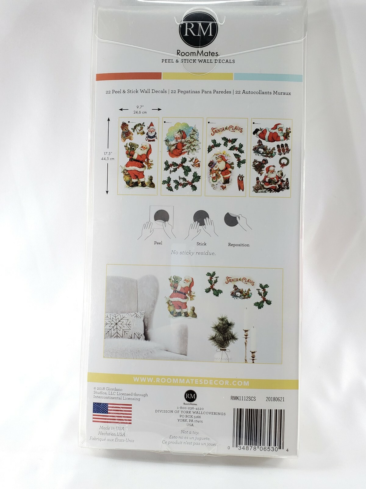 22 Pcs Santa Peel & Stick Wall Decals Set Peel and Stick Christmas Decorations
