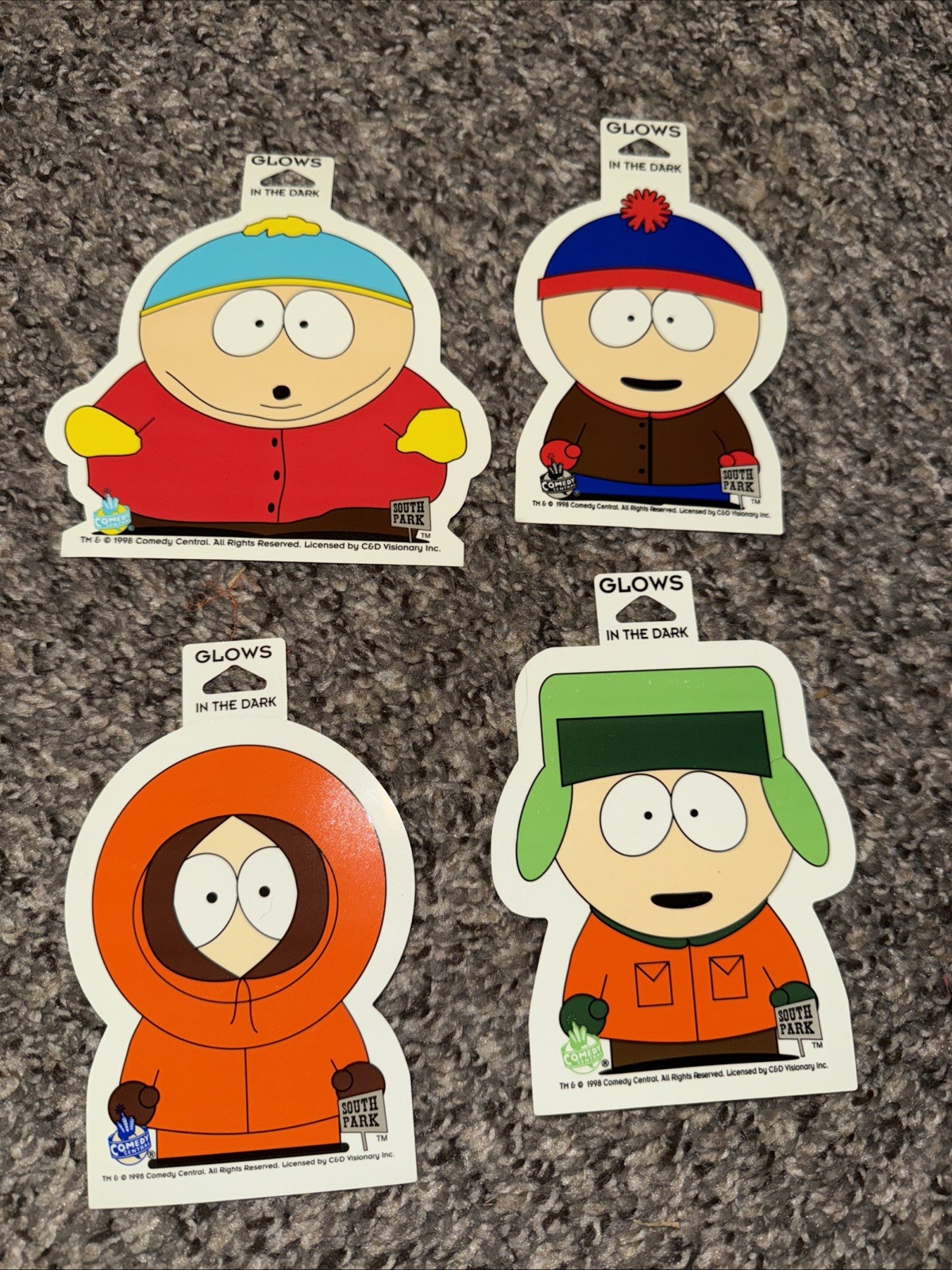 SOUTH PARK CARTMAN, KENNY, KYLE AND STAN VINYL STICKERS Glow In The Dark 1998