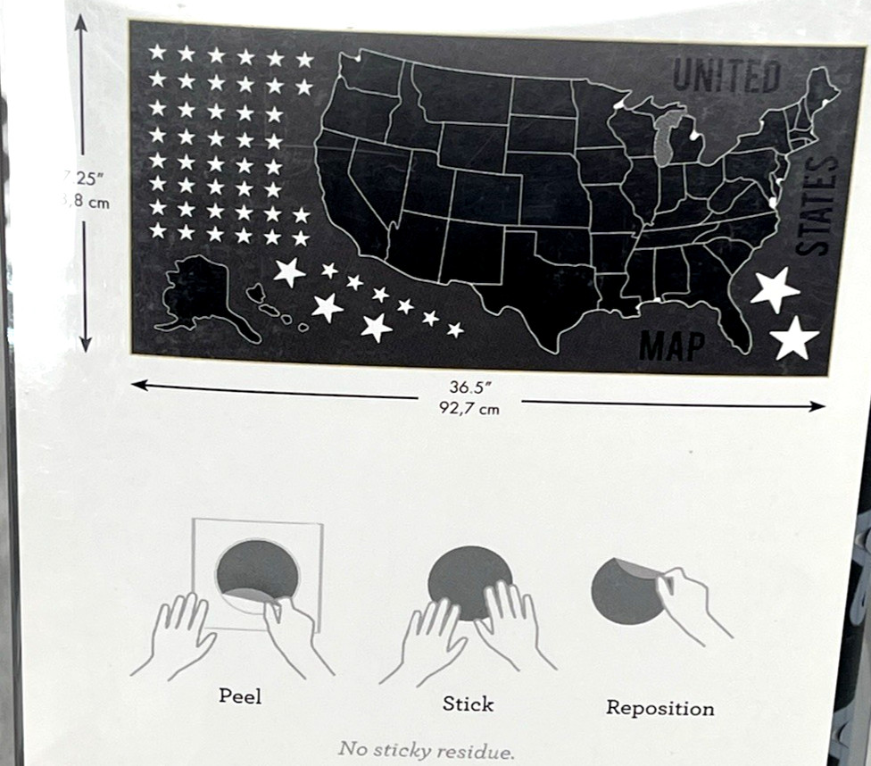 RoomMates Giant Wall Decals United States Map Chalk Board w/ Chalk Peel & Stick