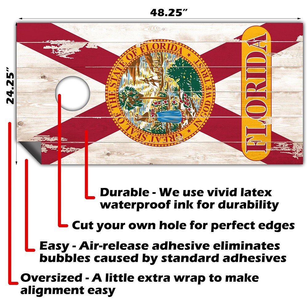 Florida Flag US American Flag Cornhole Board Wraps and Decals Vinyl Sticker