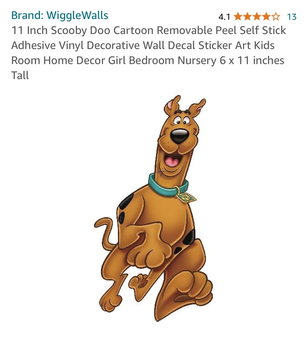 11 Inch Scooby Doo Decal Cartoon Removable Peel Self Stick Vinyl Wall Sticker