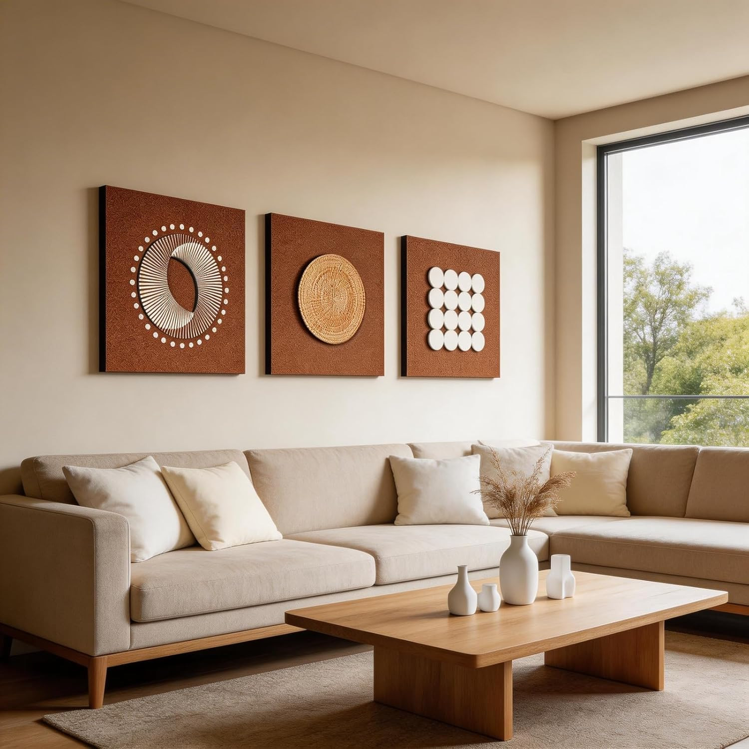 3PC 3D Multi Layer Sandstone Texture Framework Abstract Wall Art, Modern Painted