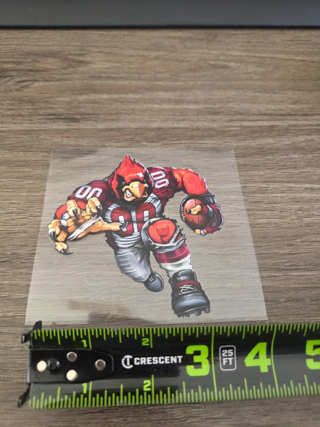 Arizona Cardinals Running Football Player Raised UV DTF Decal 4in X 4in Color