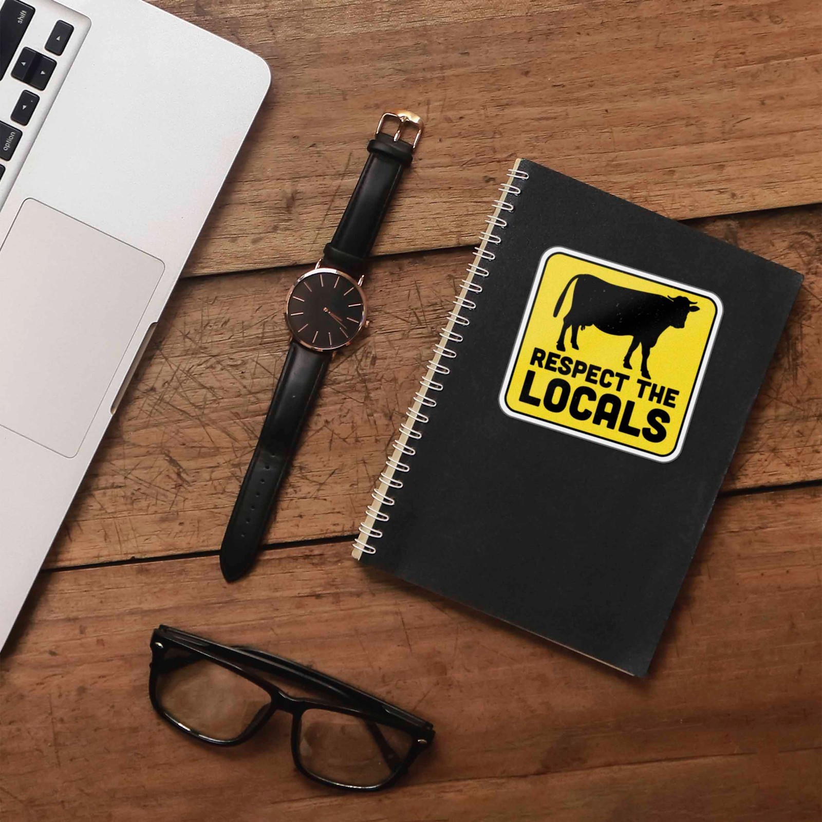 Respect the Locals Cow Bumper Sticker – Funny Farm Animal Decal for Laptop