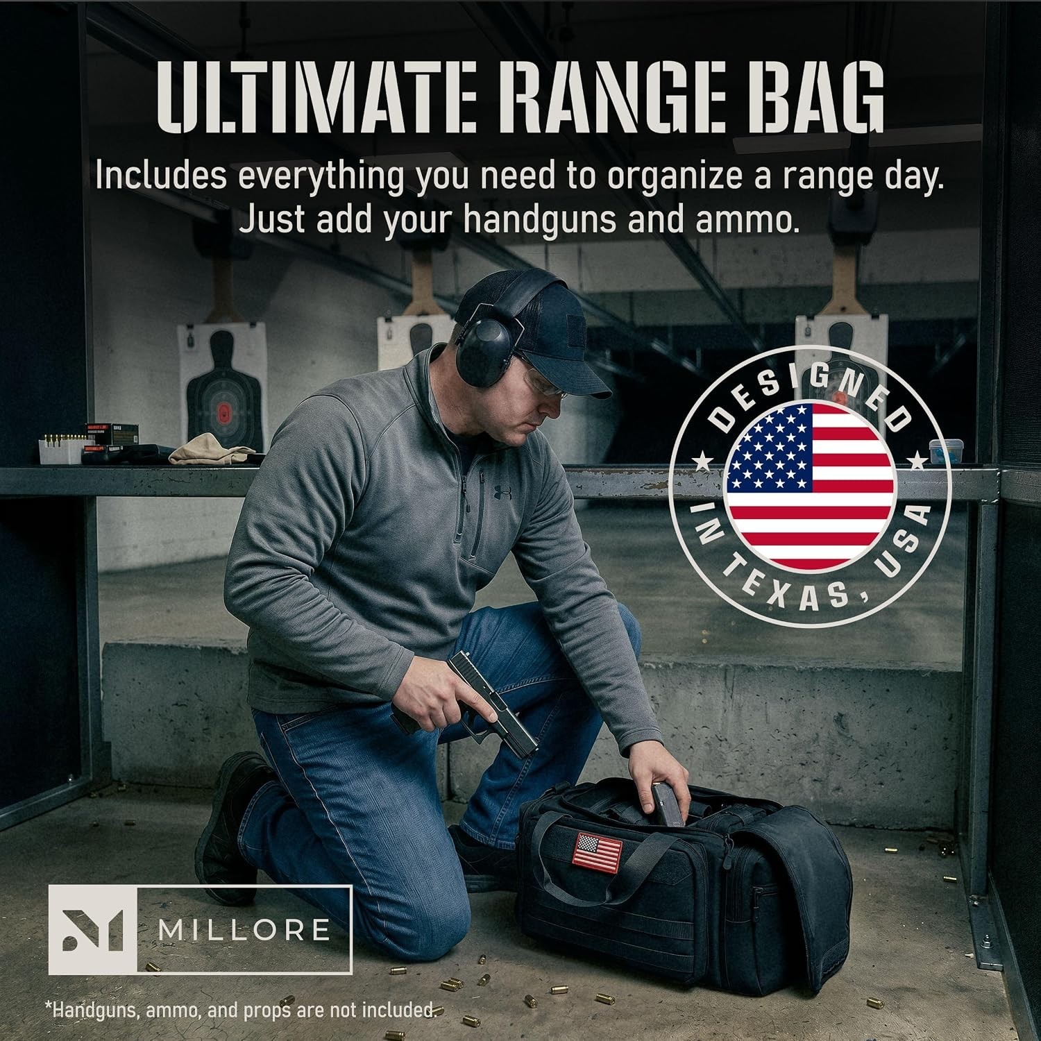 Gun Range Bag with 3 Pistol Cases, Removable MOLLE Organizer, Total 50 Storage U
