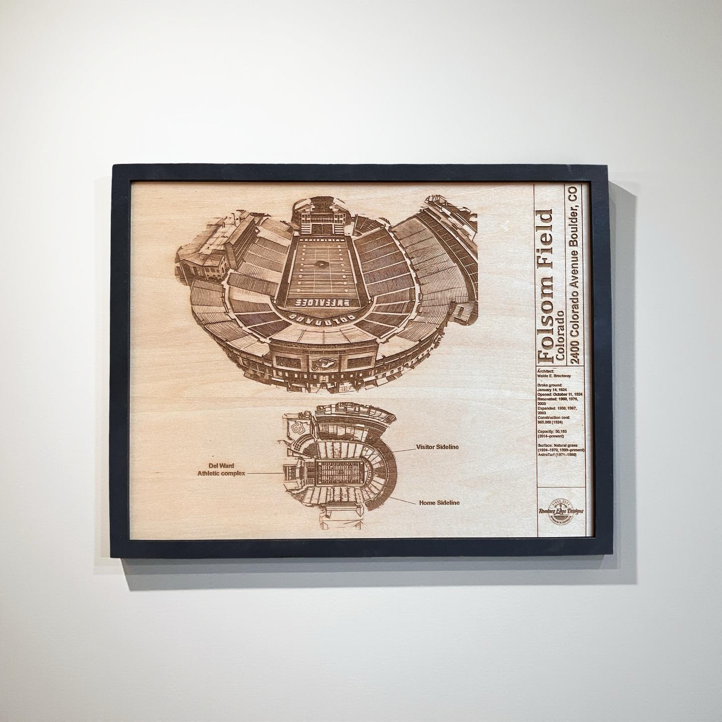 Folsom Field Boulder, Colorado Wood Engraved Blueprint