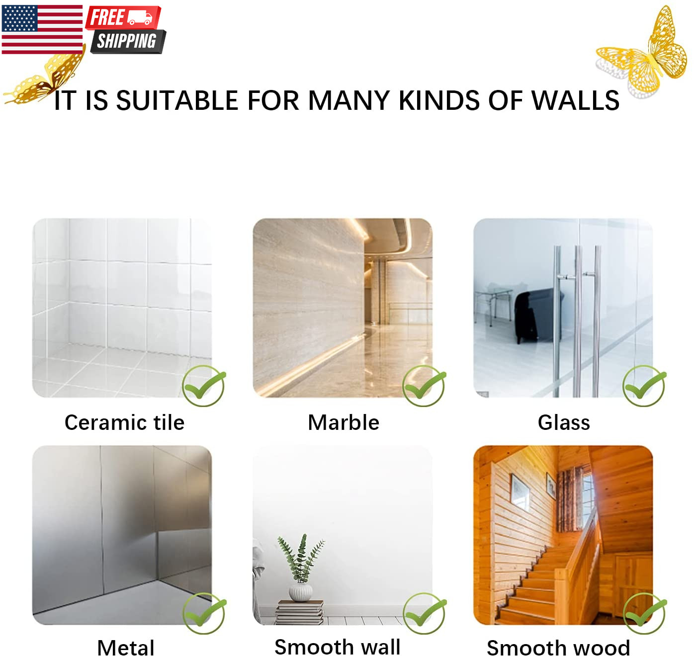 3D Butterfly Wall Decor – 48 Pcs, 4 Styles, 3 Sizes, Gold Butterfly Decorations