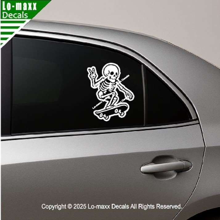 Skateboarding Skeleton Bones On Board Funny Die Cut Vinyl Decal Sticker