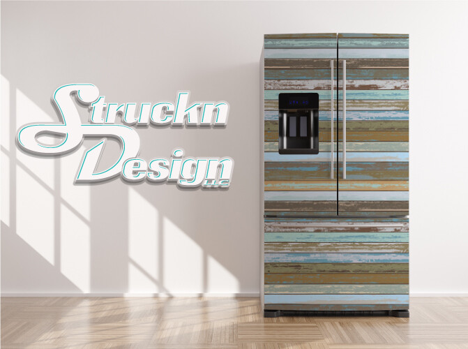 Barn Style Rustic Planks Wood Blue Tan Fridge Freezer Wrap Side Door Vinyl Decal