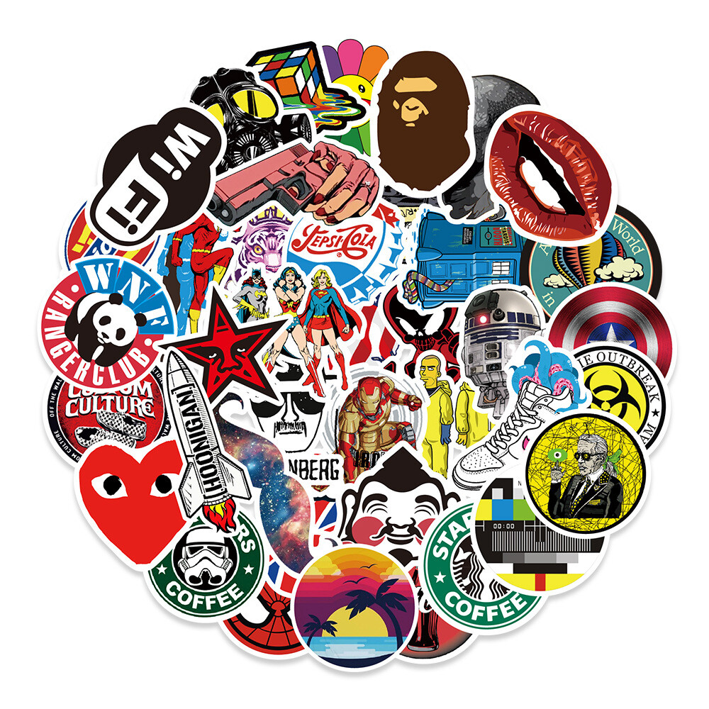 UK 50PC Fashion Graffiti Stickers Brand LOGO Laptop Skateboard Car Luggage Decal