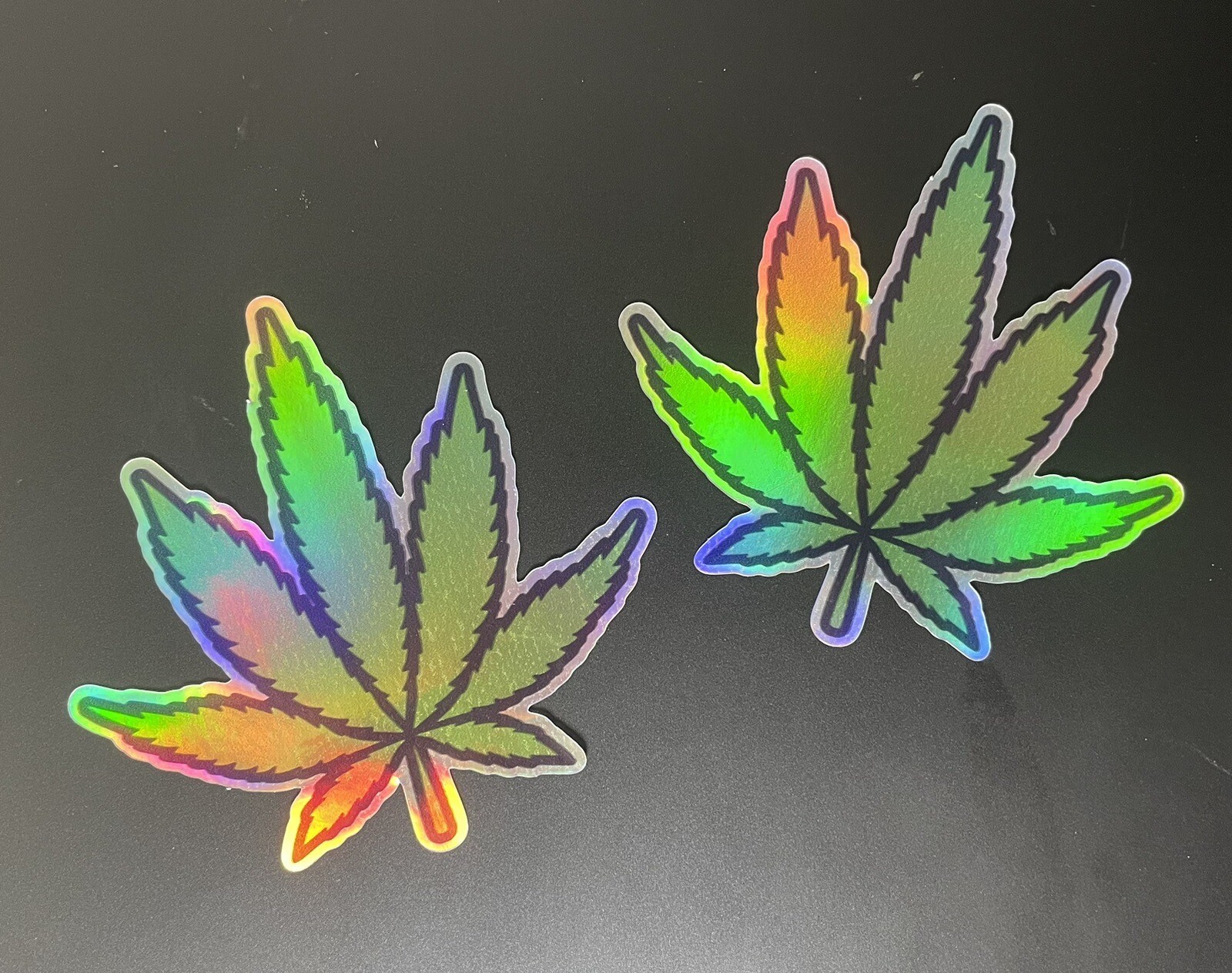 X2 Holographic MARIJUANA POT LEAF Vinyl Decal Stickers Bumper Legalize Weed Fun