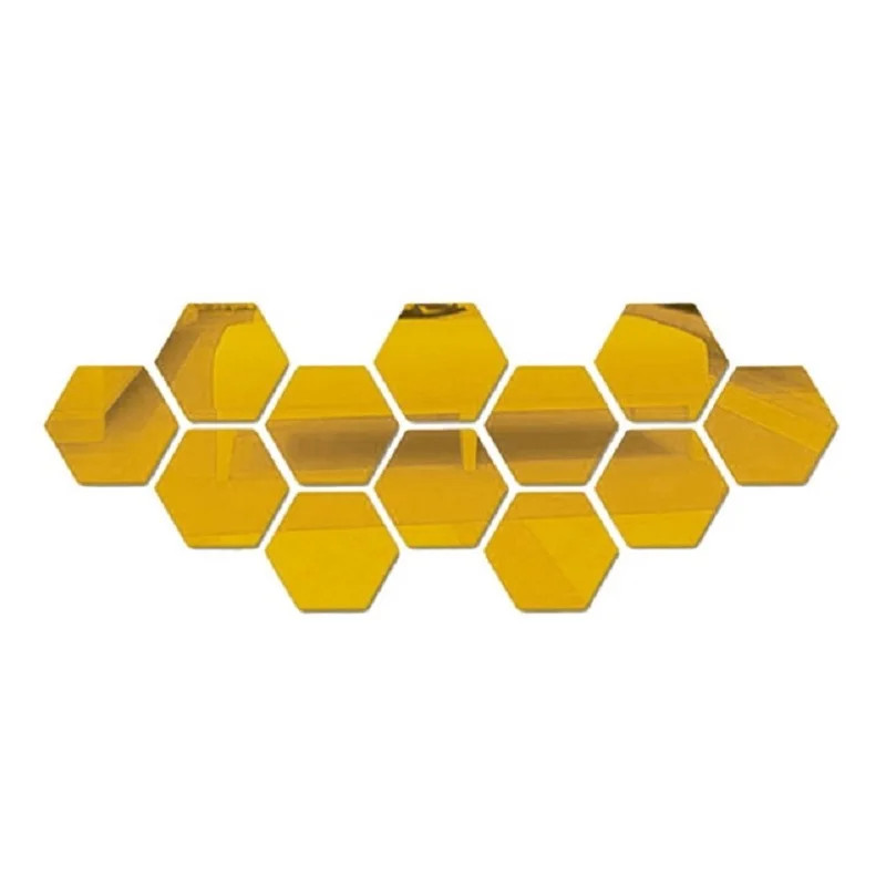 6/12pcs 3D Hexagon Mirror Wall Sticker Rose Gold DIY TV Background Living