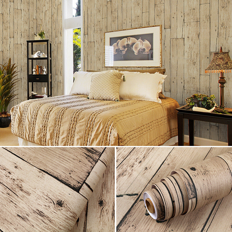 Wood Grain Self-Adhesive Wallpaper Waterproof PVC Contact Stickers Home Decor