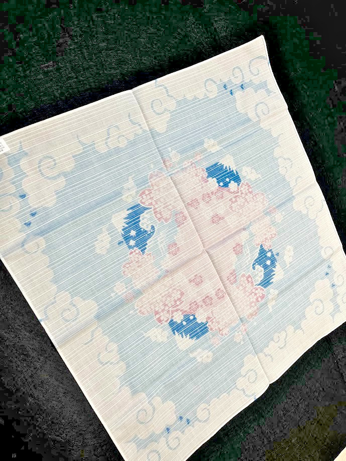 Japanese Furoshiki Mt.Fuji Sakura Cotton Cloth 19.7in Blue Wrapping