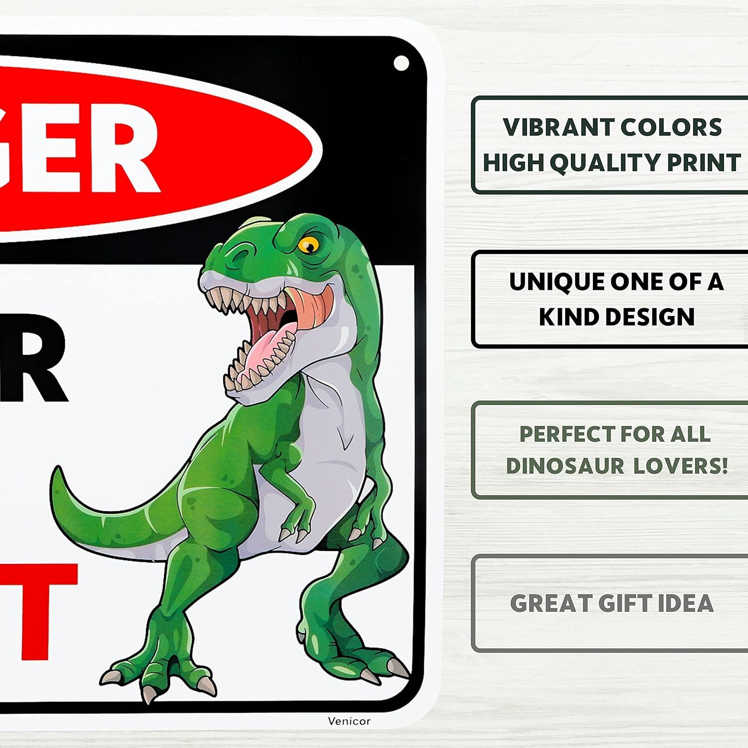 Venicor Dinosaur Sign – 8 x 12 Inches – Aluminum – Dinosaur Room Decor for Boys