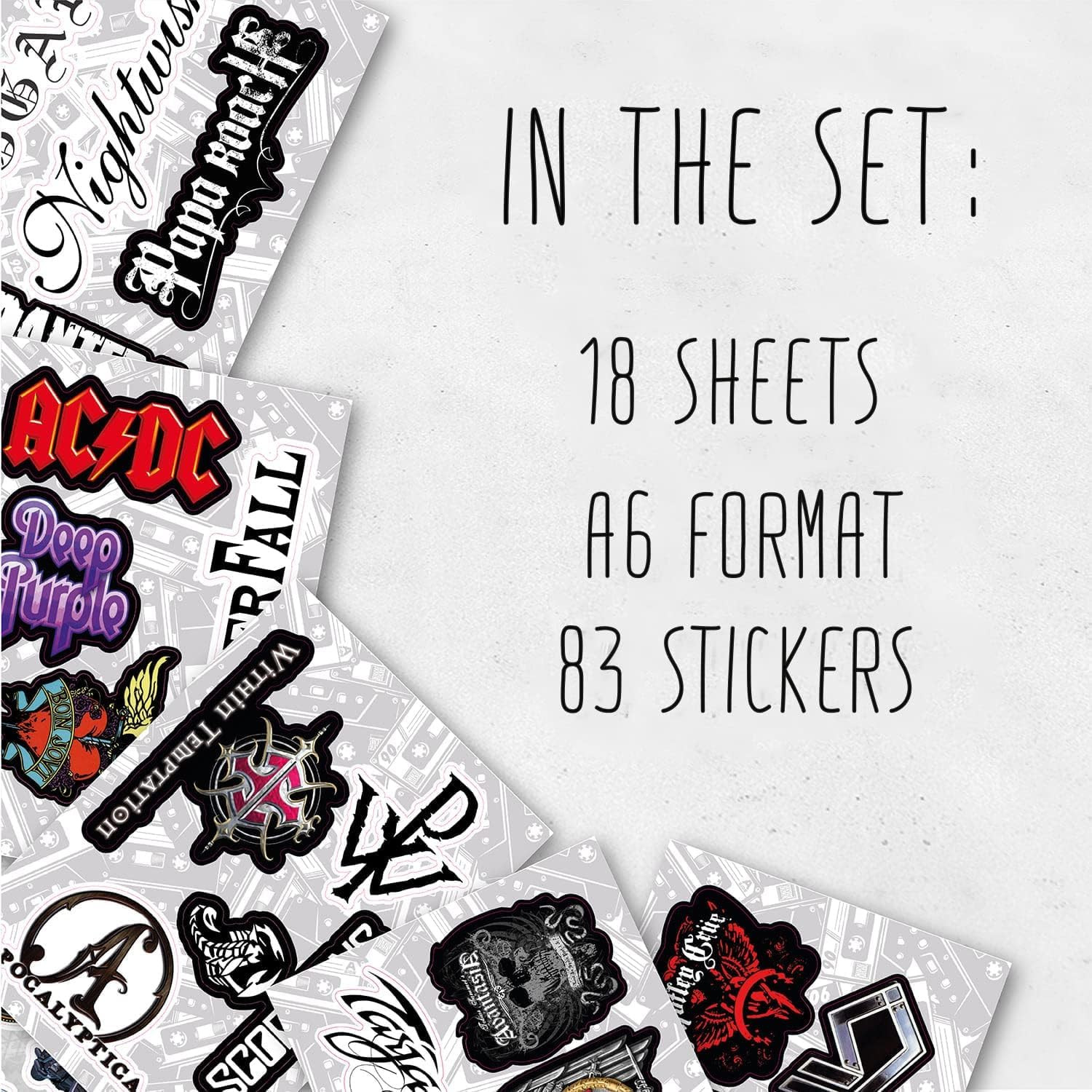 100 Pcs Heavy Metal Band Stickers, Waterproof Rock Decals, Guitar Emblems