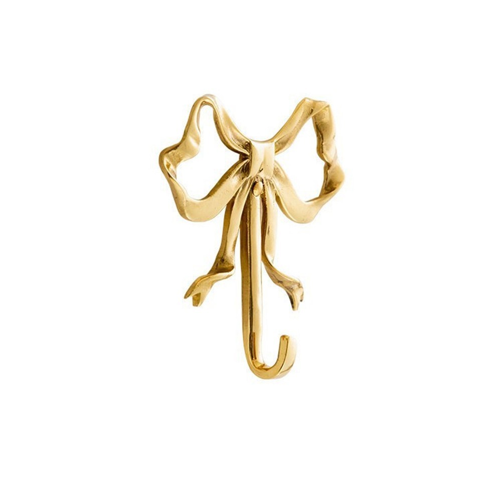 Brass Look Bowknot Wall Hooks Alloy Body Gold Coating for Daily Hanging Needs