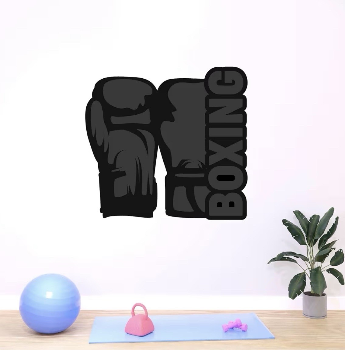 Boxing Wall Decal Black 30×27 Vinyl Gym Fitness Wall Sticker Gloves