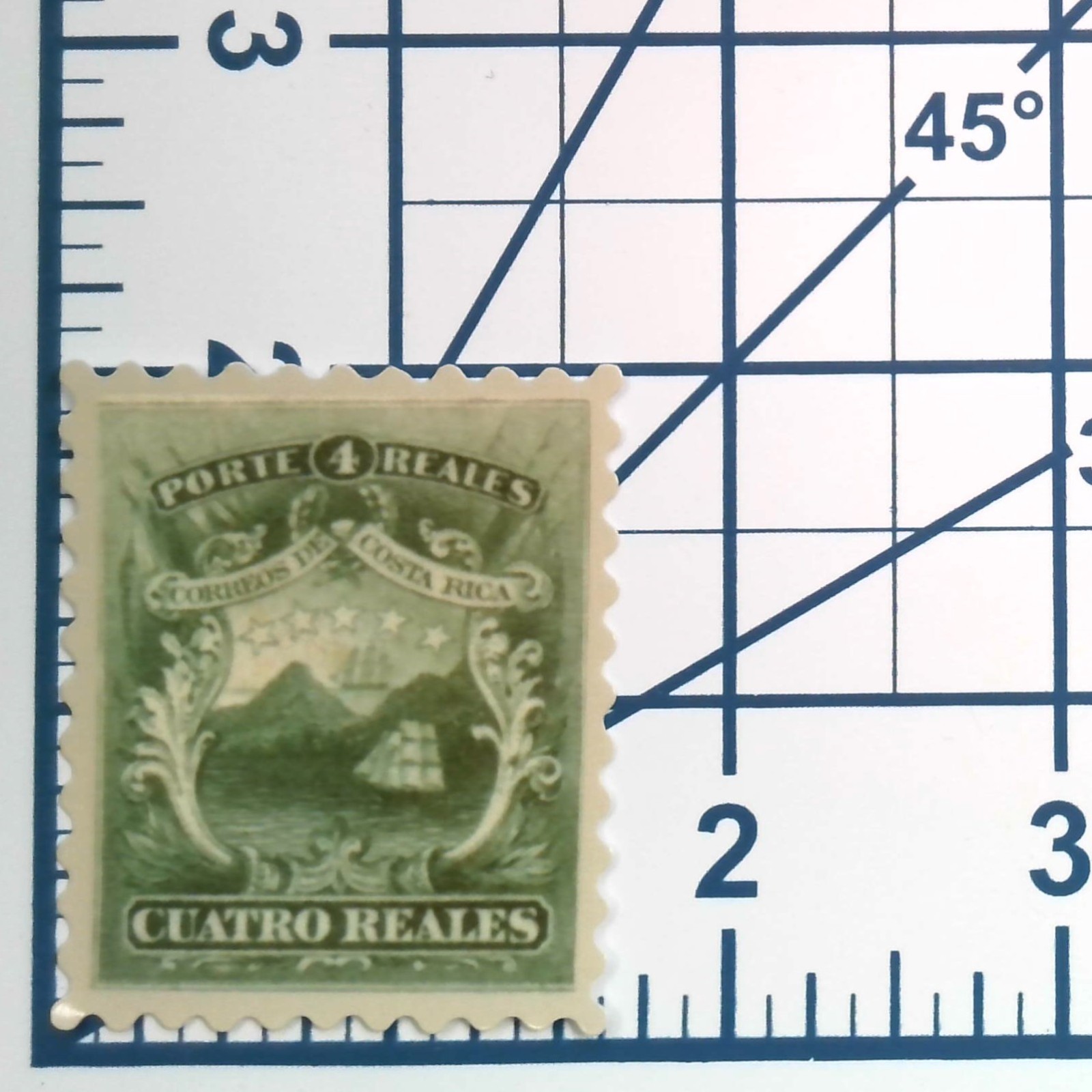 Vintage Costa Rica 4 Reales Postage Stamp Sticker Coat of Arms Vinyl Decal Green