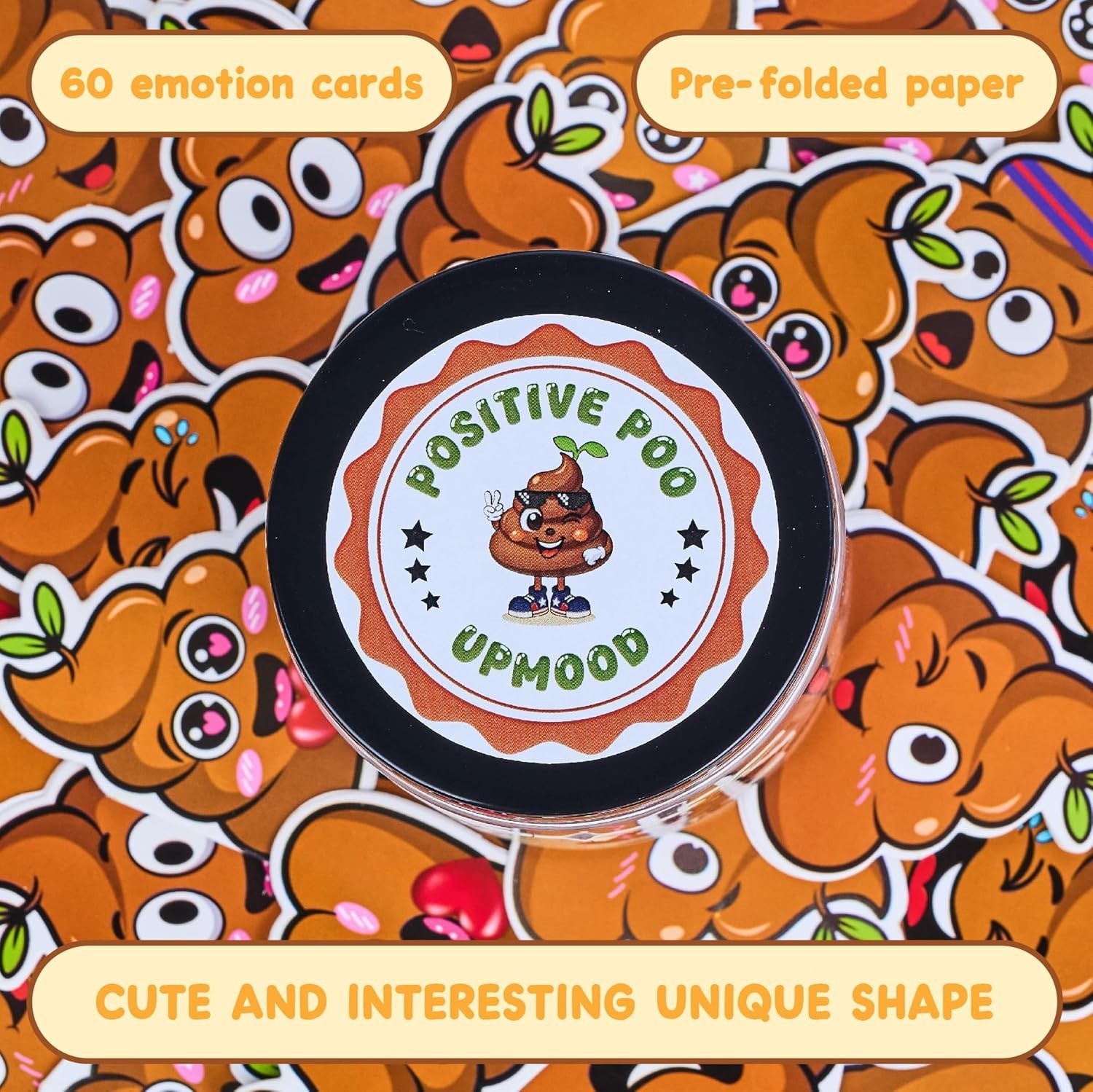 Positive Poo Jar with 60 Funny Stickers & Standee – Great Gag Gift for Coworkers