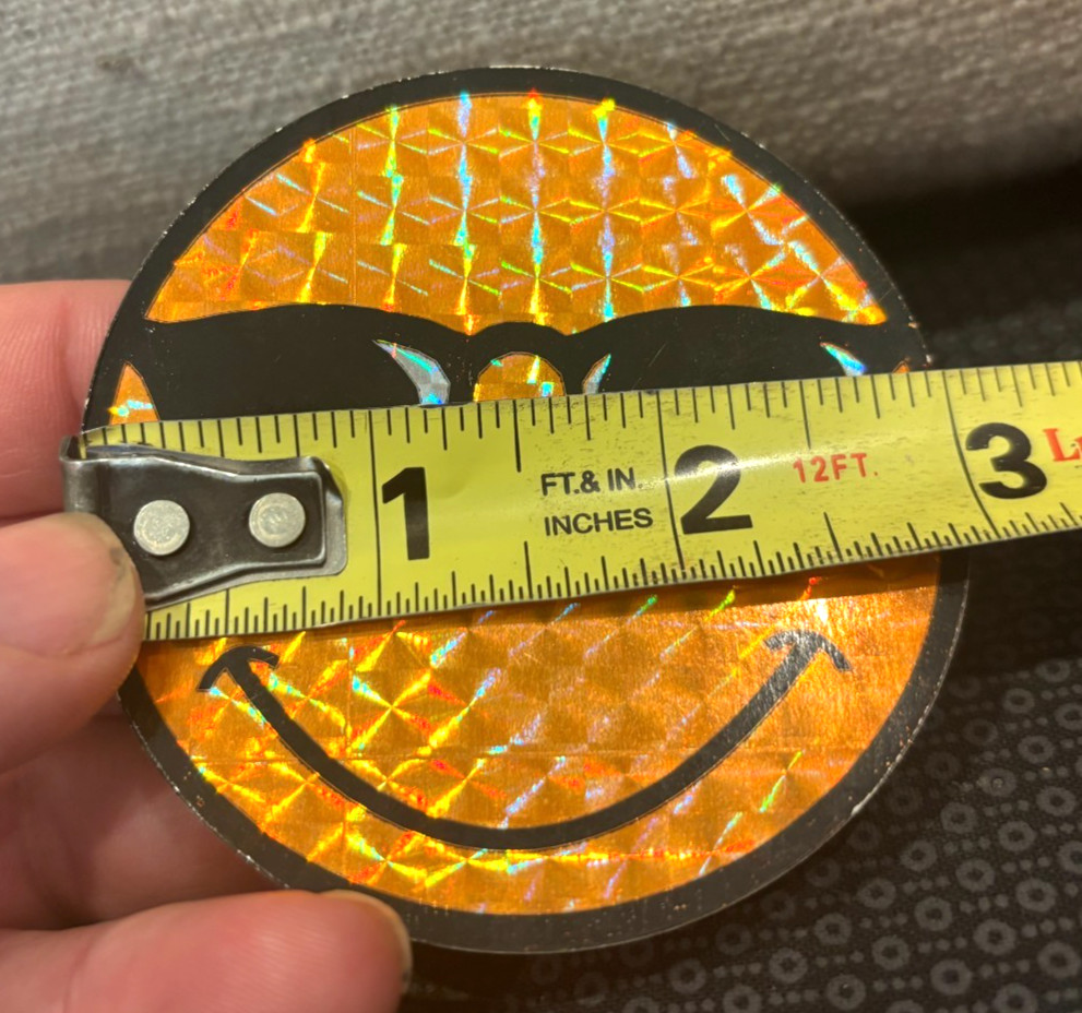 Vintage! Smiley Face with Black Sunglasses Sticker ~Orange Gold Prism Glitter 3"